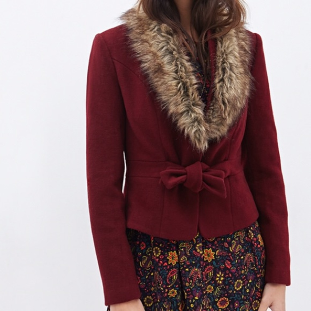 Forever 21 Contemporary Faux Fur Collar Coat